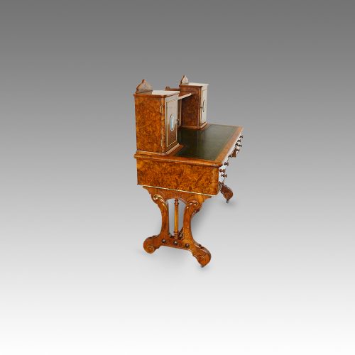 Victorian burr walnut writing table with Jasperware panels side