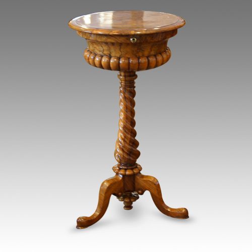 Victorian walnut circular workbox ,1