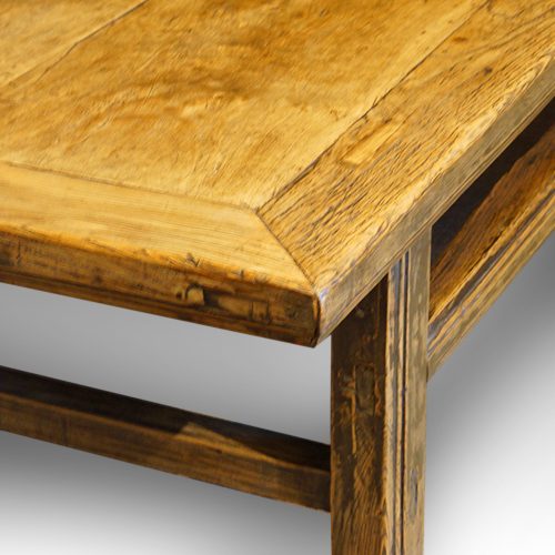 Antique elm coffee table corner view