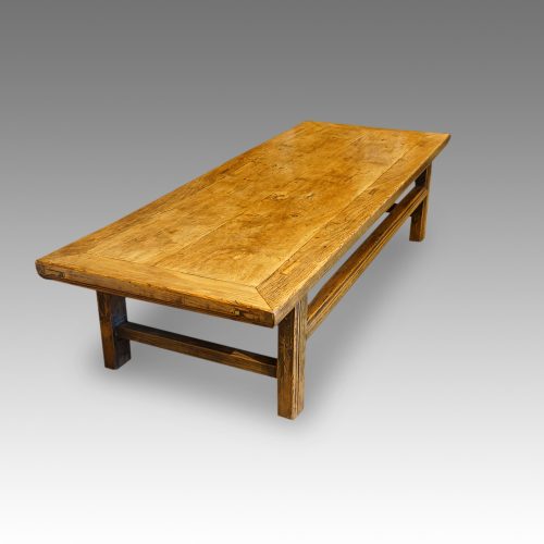 Antique elm coffee table end view