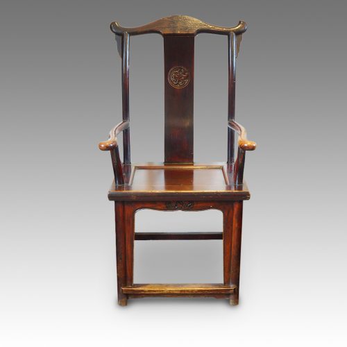 Pair of Chinese elm yoke chairs detail