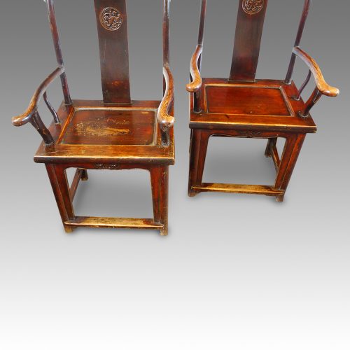 Pair of Chinese elm yoke chairs seats