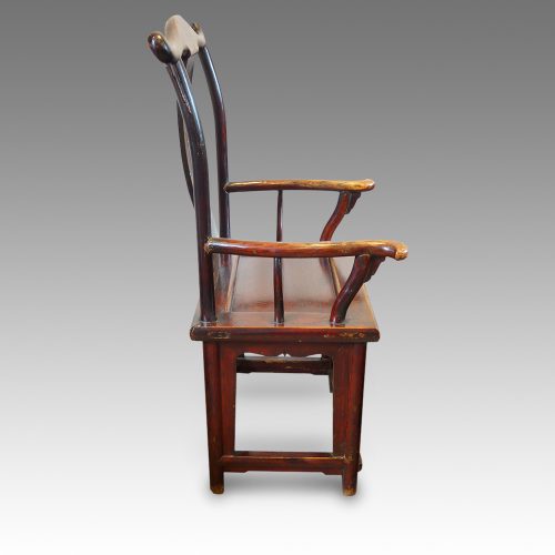 Pair of Chinese elm yoke chairs side view