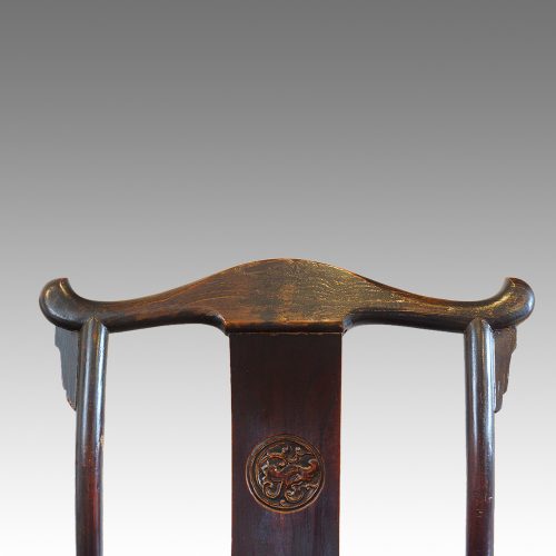 Pair of Chinese elm yoke chairs toprail