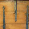 Victorian teak brass bound military chest lid interior