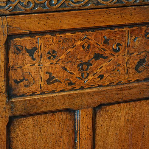 Antique oak court cupboard door inlay