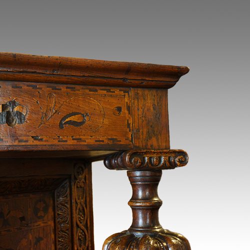 Antique oak court cupboard turning detail