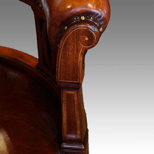 Edwardian inlaid revolving swivel chair arm