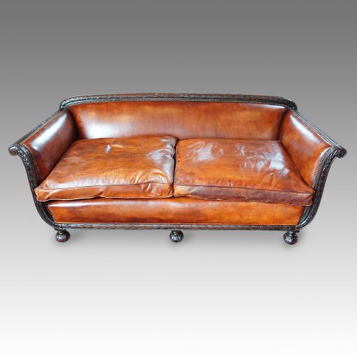 Edwardian mahogany leather sofa