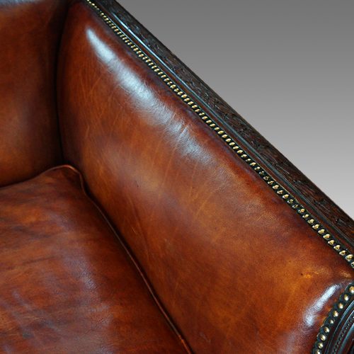 Edwardian mahogany leather sofa armrest