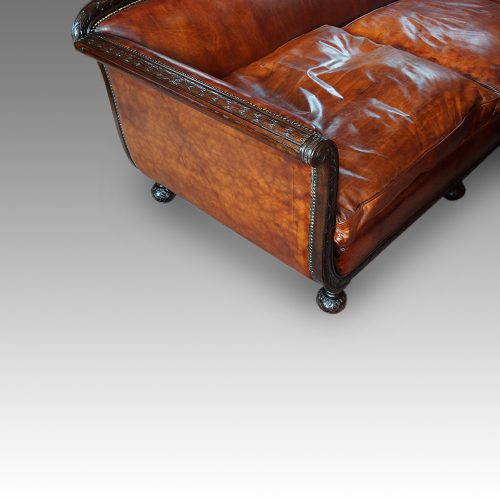 Edwardian mahogany leather sofa end