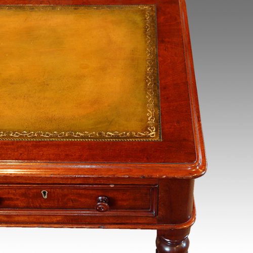 Victorian mahogany writing table leather detail