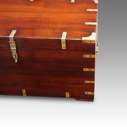 Victorian teak campaign trunk corner
