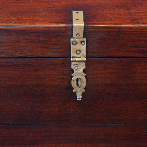 Victorian teak campaign trunk hasp