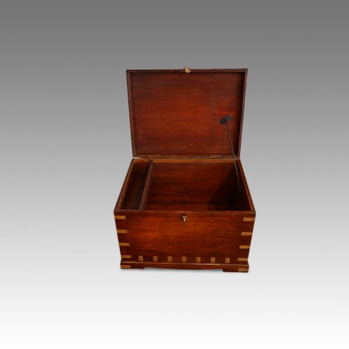 Victorian teak small campaign trunk open