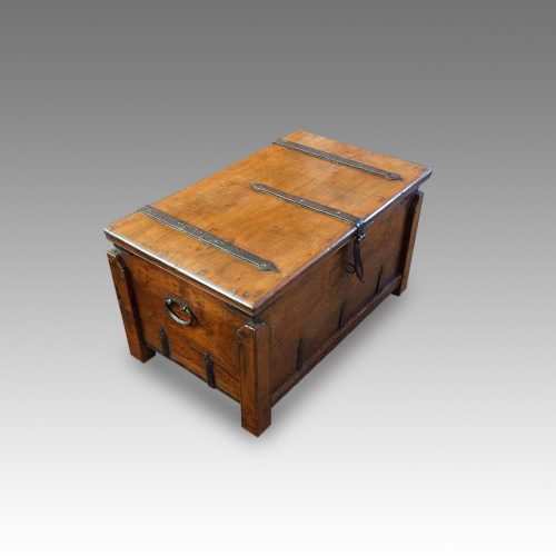 Antique hardwood merchants chest at angle