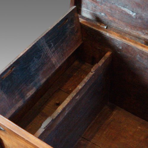 Antique hardwood merchants chest interior valuables section