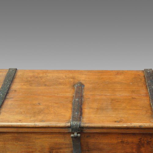 Antique hardwood merchants chest iron strap
