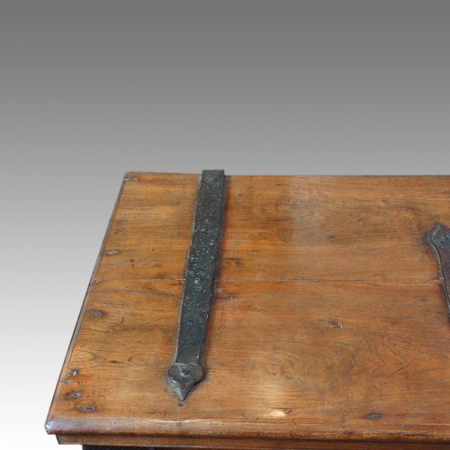 Antique hardwood merchants chest top strap