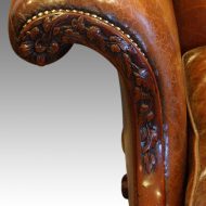 Edwardian camel back leather sofa arm scroll