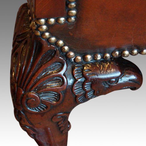 Edwardian camel back leather sofa knee