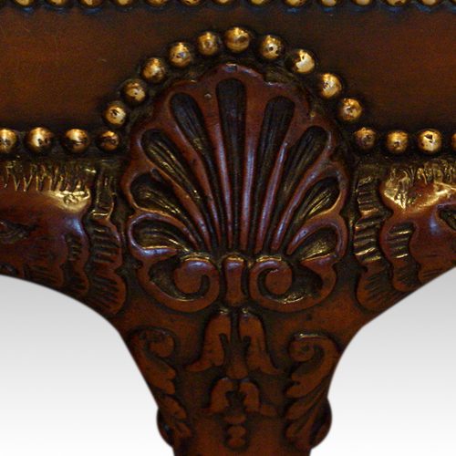 Edwardian camel back leather sofa shell carving