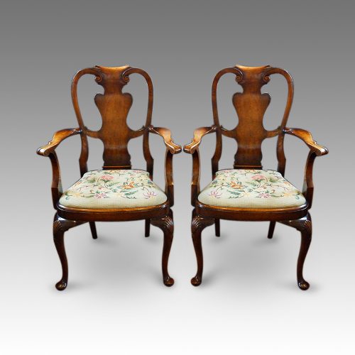 Pair of Walnut George I style armchairs