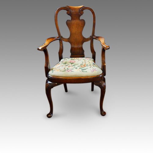 Pair of Walnut George I style armchairs detail