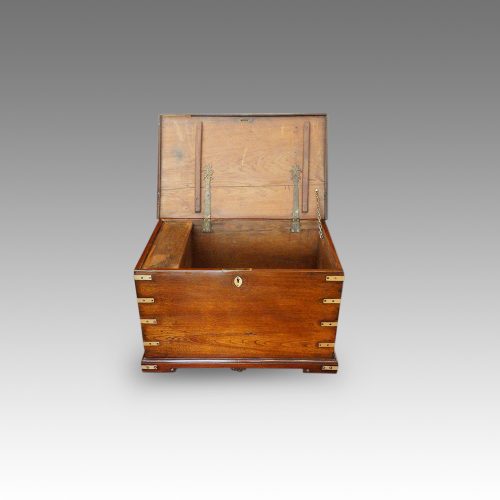 Victorian brass bound teak trunk open