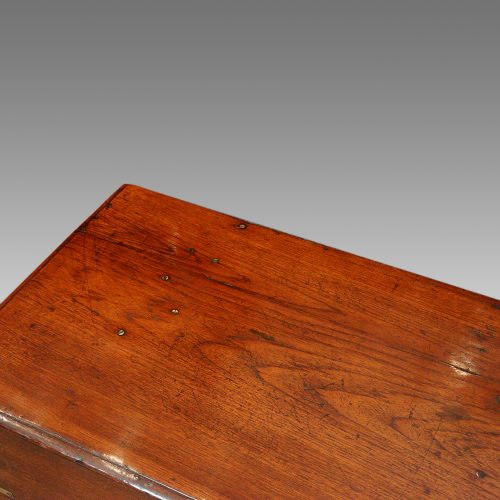 Victorian brass bound teak trunk top corner