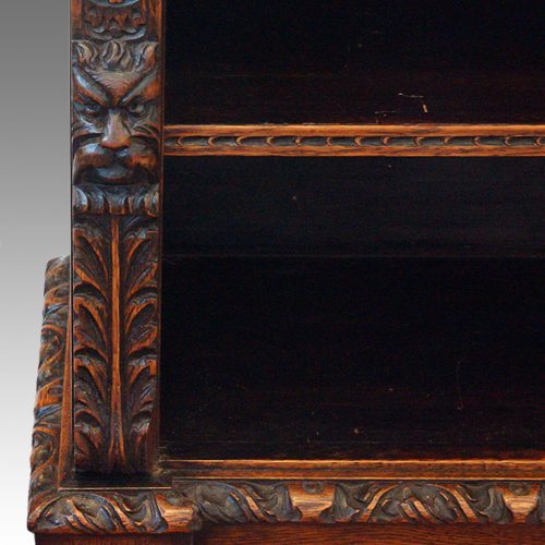 Victorian carved oak open bookcase detailed carving