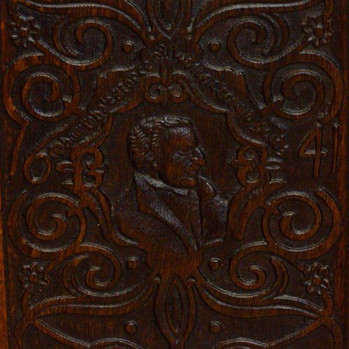 Victorian oak library bookcase carved head