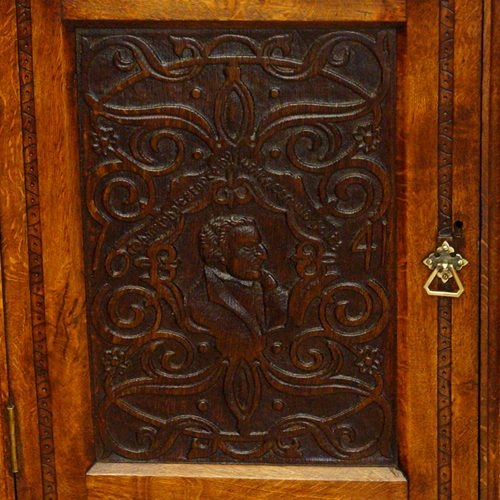 Victorian oak library bookcase detail