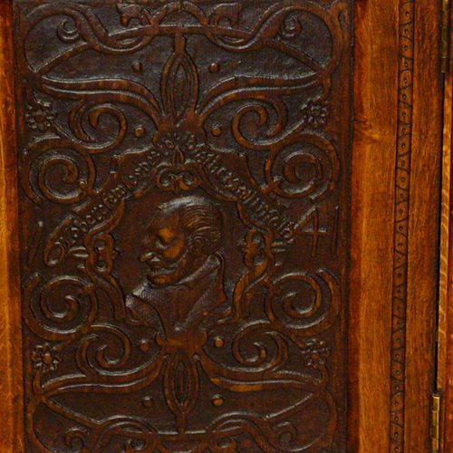Victorian oak library bookcase door detail