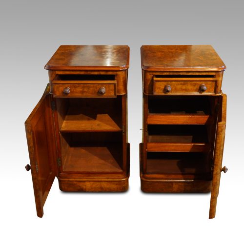 Pair of Victorian walnut bedside cabinets interiors