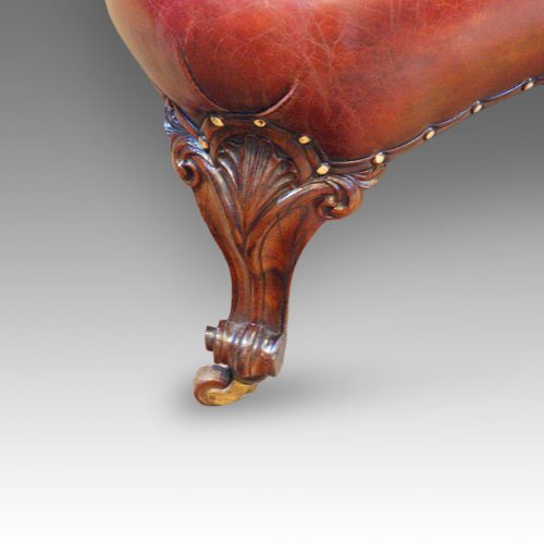 Victorian red leather club sofa front leg