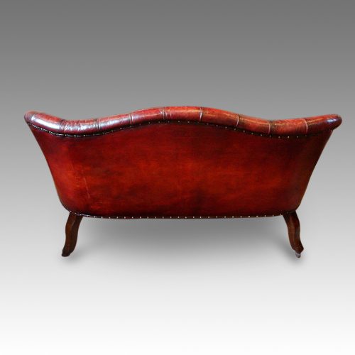 Victorian red leather club sofa rear