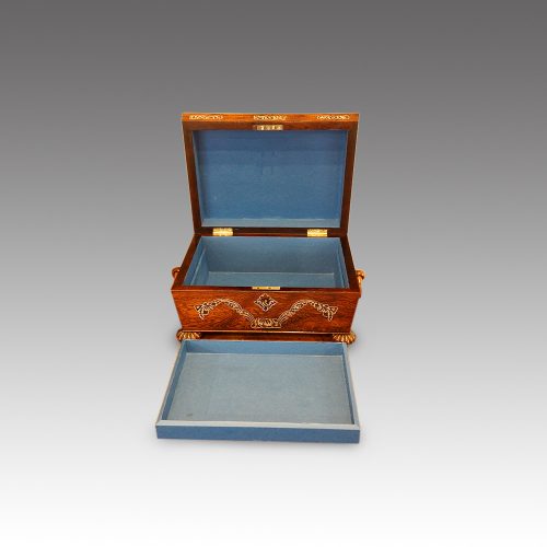 Antique rosewood inlaid MOP box handle tray