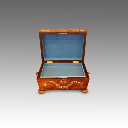 Antique rosewood inlaid MOP box interior