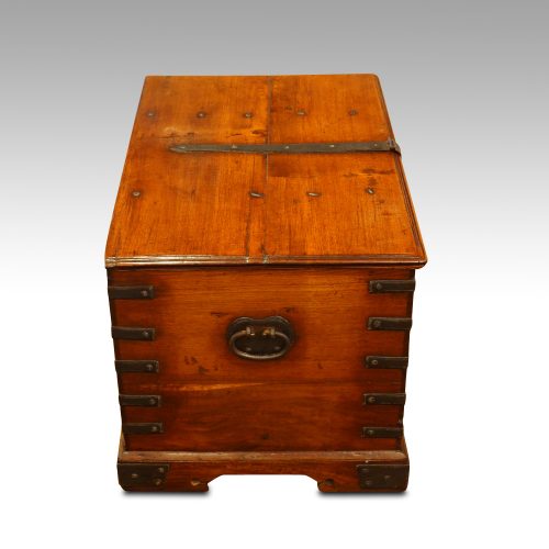 Antique teak merchant chest end