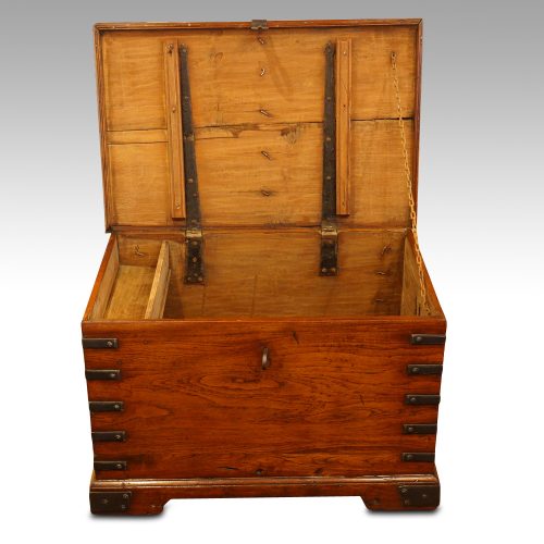 Antique teak merchant chest interior