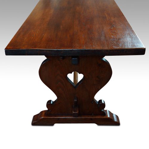 Oak refectory dining table end view