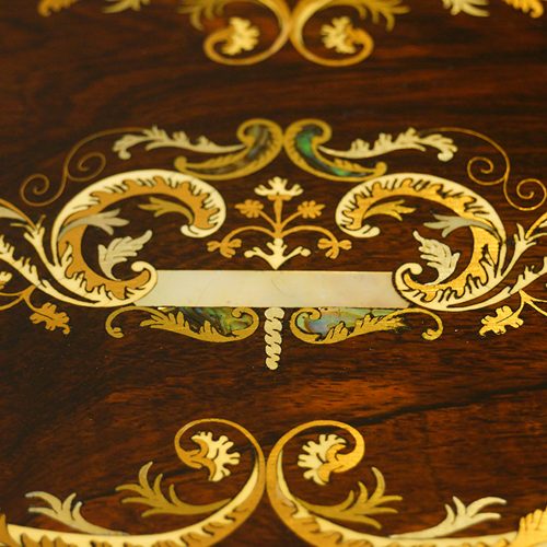 Victorian inlaid rosewood fitted box centre top