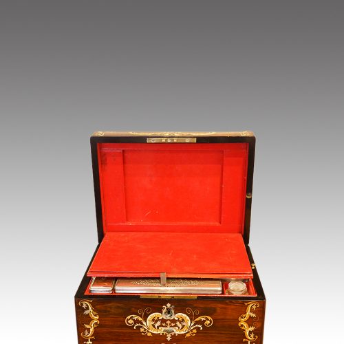 Victorian inlaid rosewood fitted box inside lid