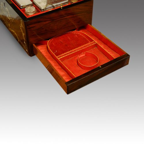 Victorian inlaid rosewood fitted box jewellery drawer