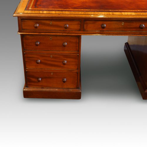 Victorian mahogany pedestal desk with bookcase to rear pedestal