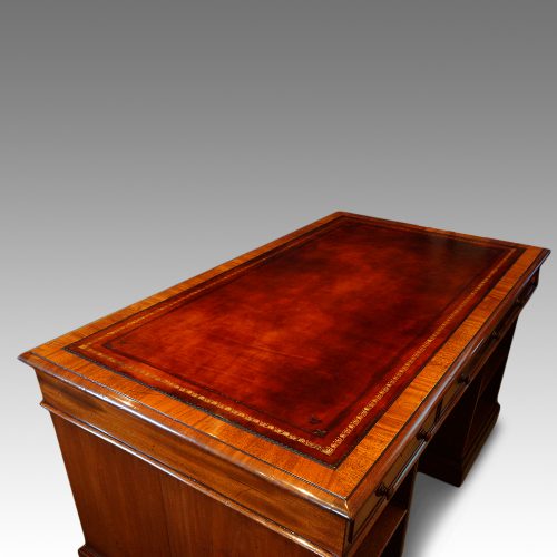 Victorian mahogany pedestal desk with bookcase to rear top detail