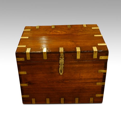 Victorian teak military chest detail