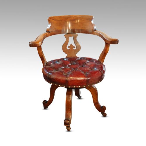 Victorian walnut revolving desk chair button seat