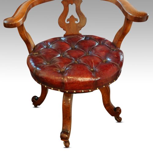 Victorian walnut revolving desk chair leather seat